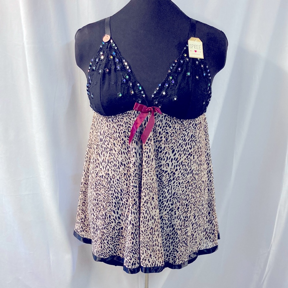 Spree Intimates y2k leopard print lingere low cut chemise slip dress